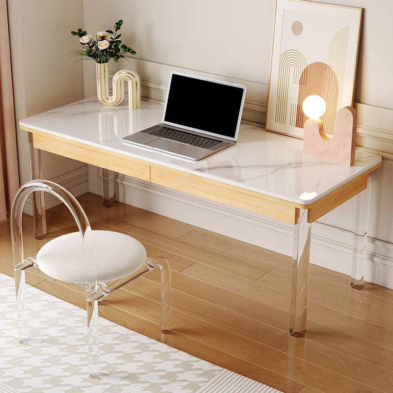 Modern Rectangular Shaped Office Table Stone Writing Desk in White