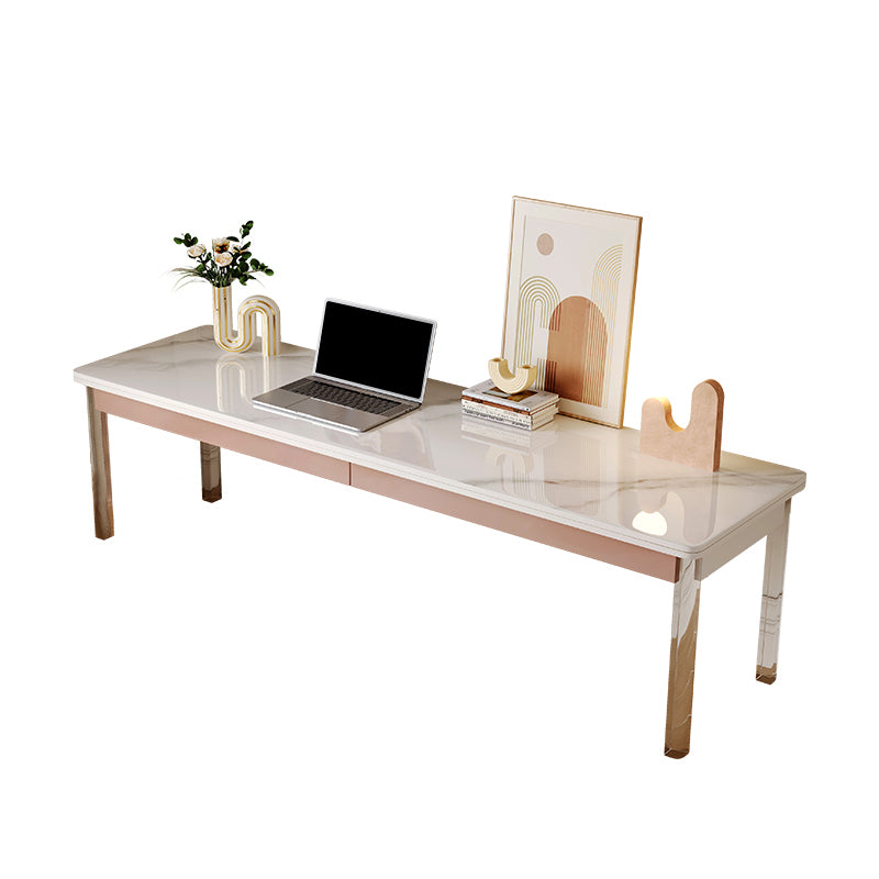 Modern Rectangular Shaped Office Table Stone Writing Desk in White