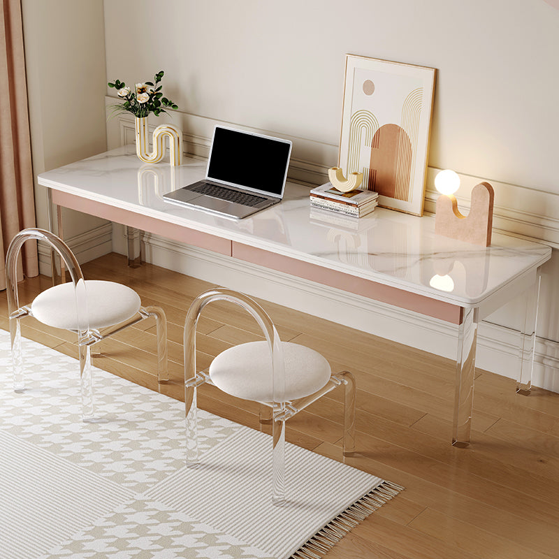 Modern Rectangular Shaped Office Table Stone Writing Desk in White