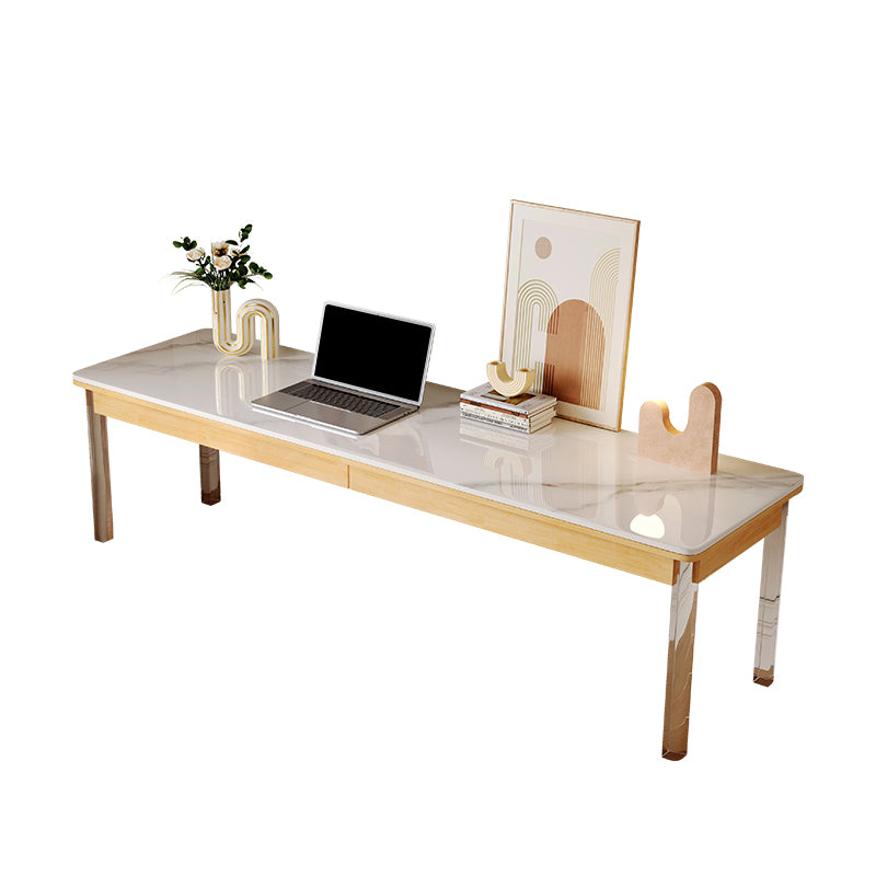 Modern Rectangular Shaped Office Table Stone Writing Desk in White