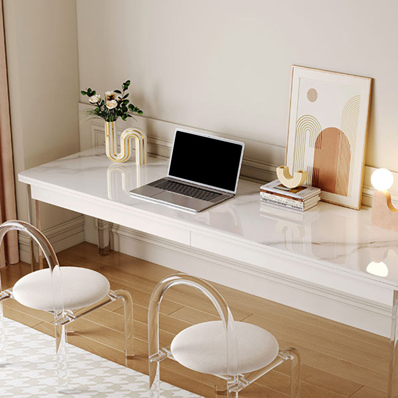 Modern Rectangular Shaped Office Table Stone Writing Desk in White