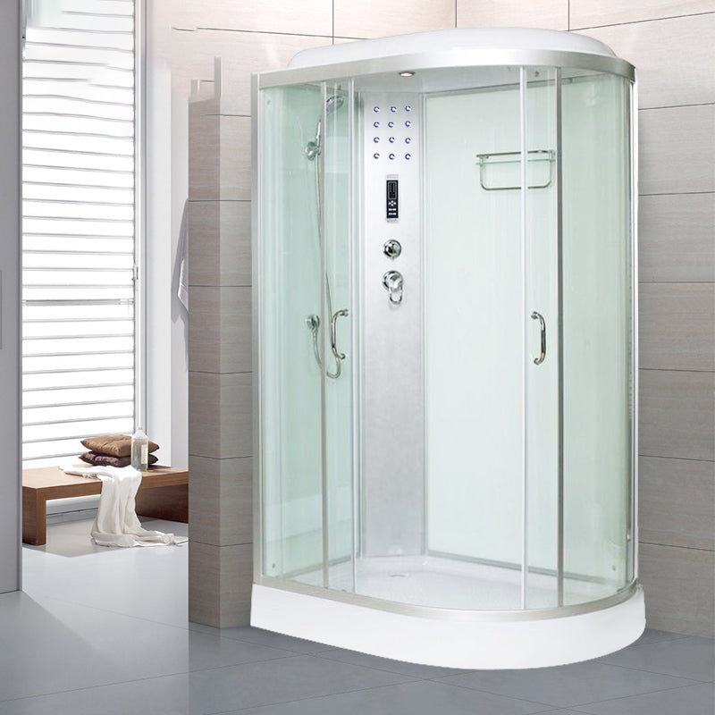 Framed Neo-Round Shower Kit Double Sliding Shower Stall with White Base