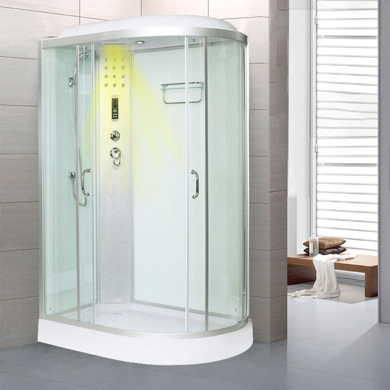 Framed Neo-Round Shower Kit Double Sliding Shower Stall with White Base