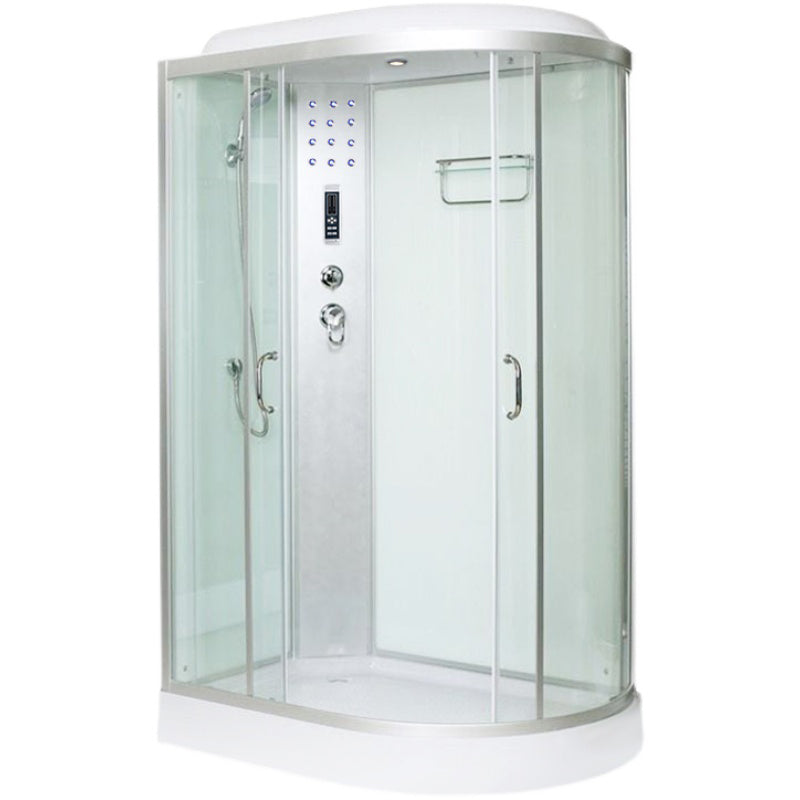 Framed Neo-Round Shower Kit Double Sliding Shower Stall with White Base