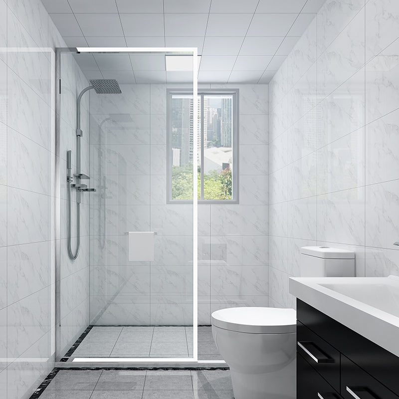 White Shower Bath Door Framed Single Fixed Clear Shower Door