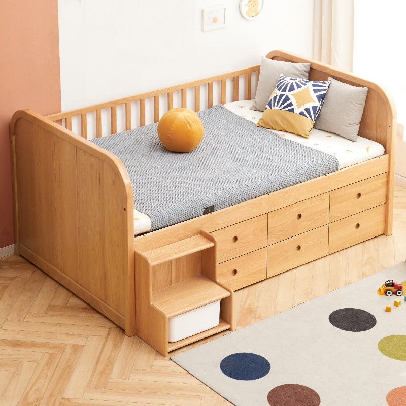 Natural Baby Crib Solid Wood Crib Nursery Bed with Guardrails