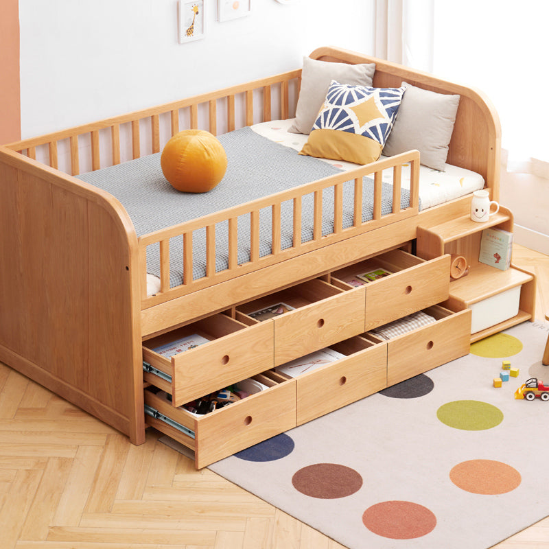 Natural Baby Crib Solid Wood Crib Nursery Bed with Guardrails