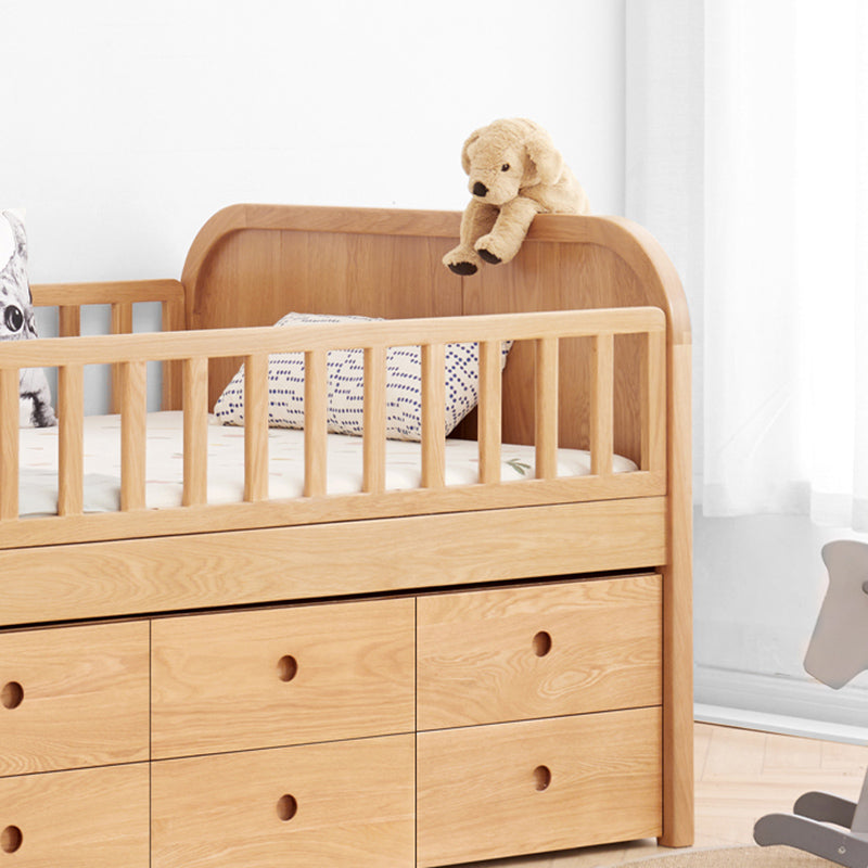 Natural Baby Crib Solid Wood Crib Nursery Bed with Guardrails