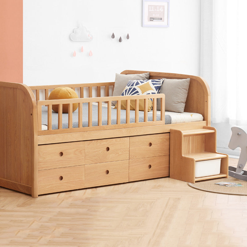 Natural Baby Crib Solid Wood Crib Nursery Bed with Guardrails