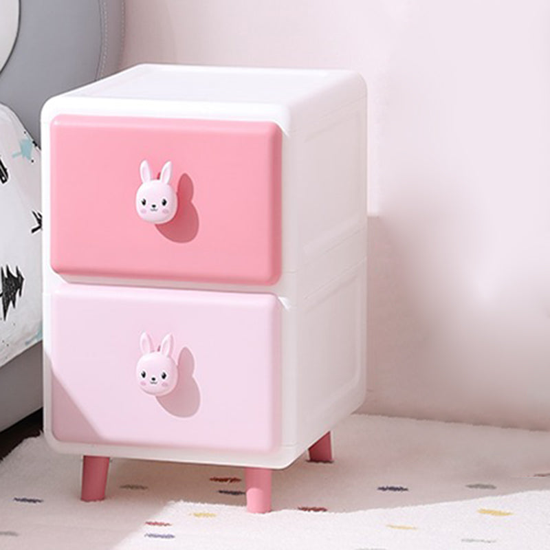 Contemporary Vertical Kids Nightstand Pink/Brown Plastic Nursery Dresser for Room