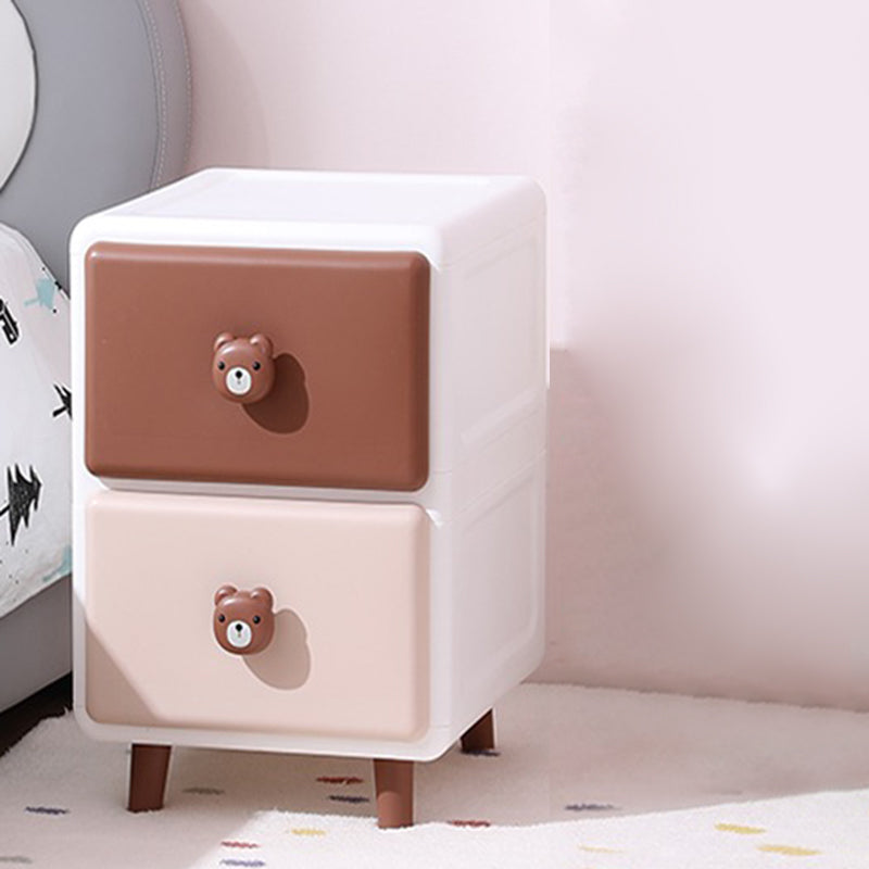 Contemporary Vertical Kids Nightstand Pink/Brown Plastic Nursery Dresser for Room