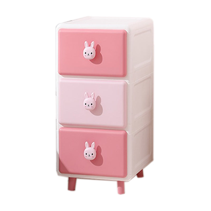 Contemporary Vertical Kids Nightstand Pink/Brown Plastic Nursery Dresser for Room