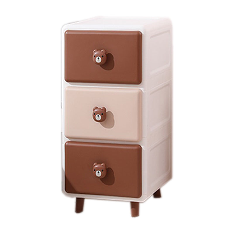 Contemporary Vertical Kids Nightstand Pink/Brown Plastic Nursery Dresser for Room