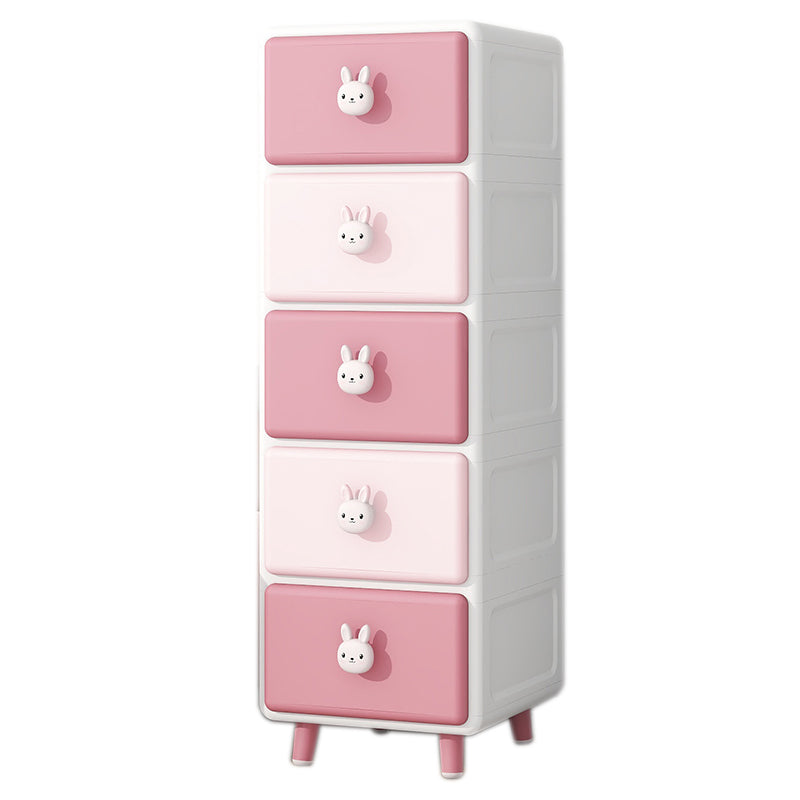 Contemporary Vertical Kids Nightstand Pink/Brown Plastic Nursery Dresser for Room