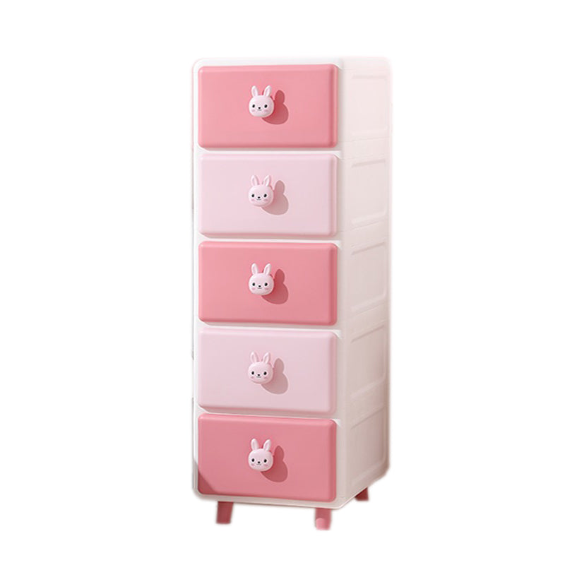 Contemporary Vertical Kids Nightstand Pink/Brown Plastic Nursery Dresser for Room