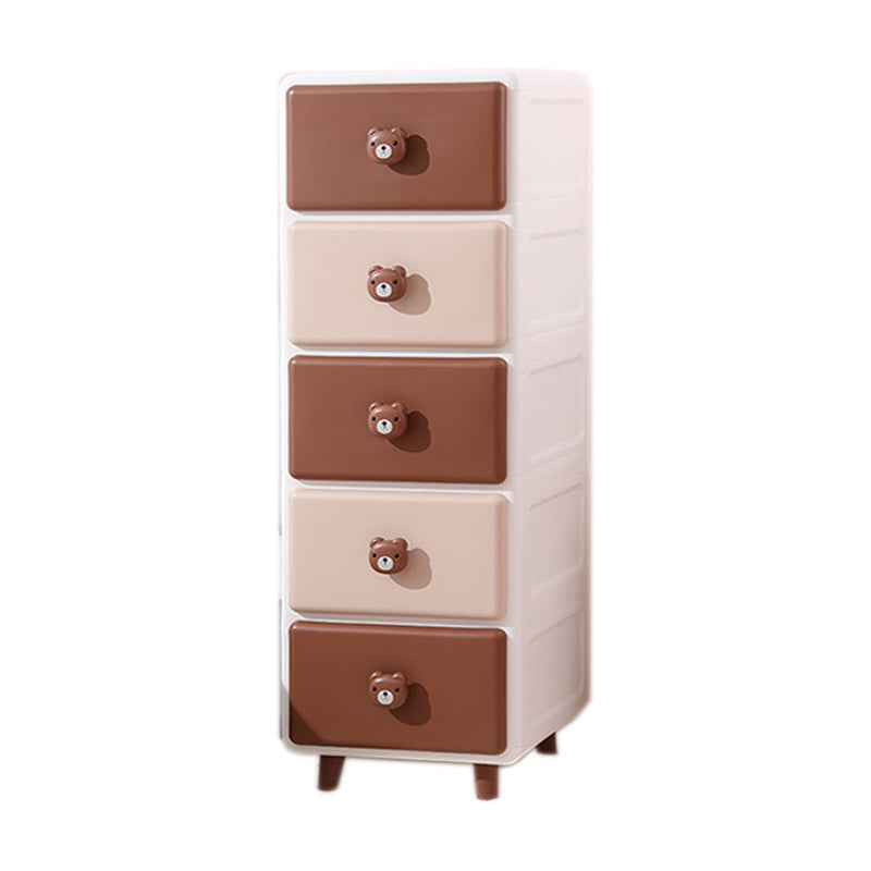 Contemporary Vertical Kids Nightstand Pink/Brown Plastic Nursery Dresser for Room