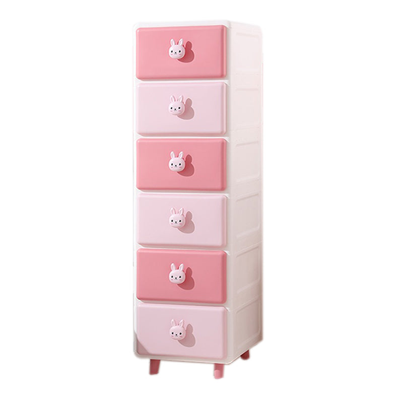 Contemporary Vertical Kids Nightstand Pink/Brown Plastic Nursery Dresser for Room