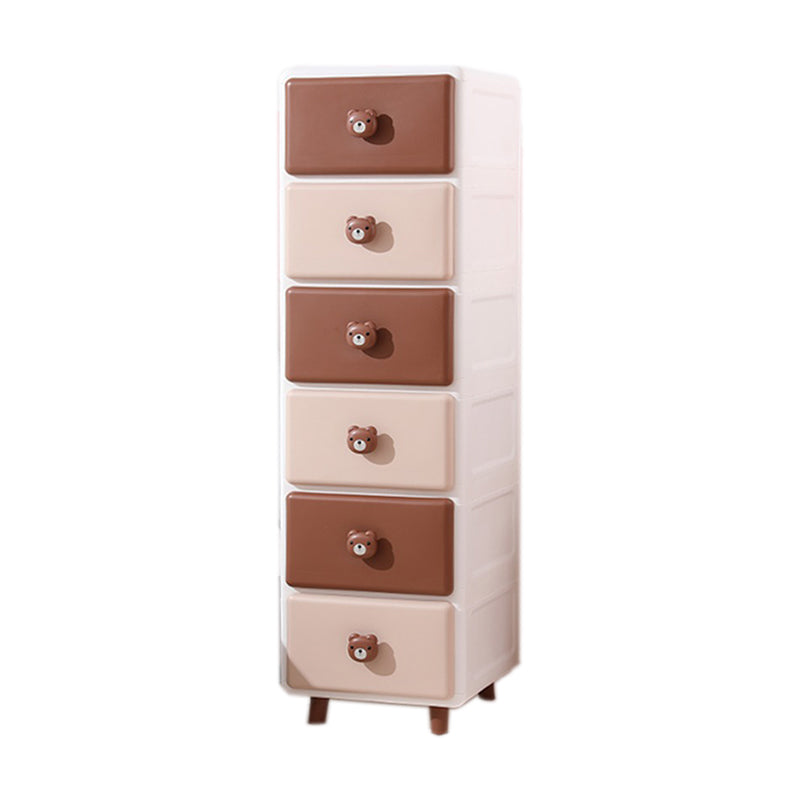 Contemporary Vertical Kids Nightstand Pink/Brown Plastic Nursery Dresser for Room