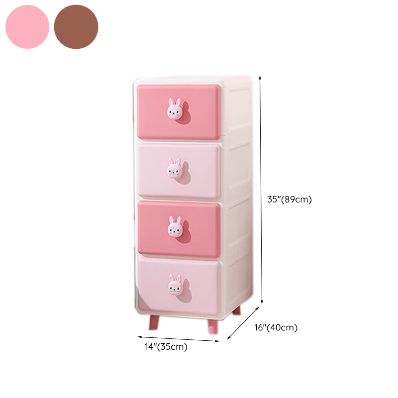 Contemporary Vertical Kids Nightstand Pink/Brown Plastic Nursery Dresser for Room