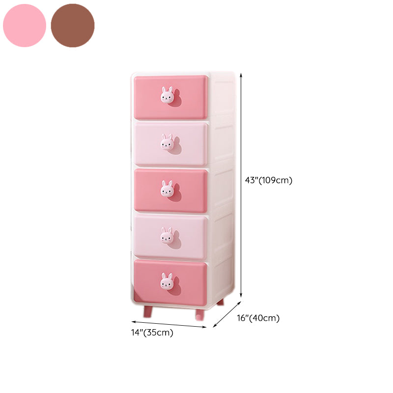 Contemporary Vertical Kids Nightstand Pink/Brown Plastic Nursery Dresser for Room