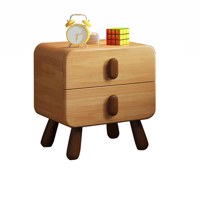 Standard Nightstand in Natural Solid Wood Kids Bedside Table with 2 Drawers