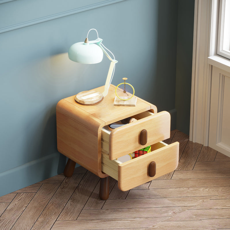 Standard Nightstand in Natural Solid Wood Kids Bedside Table with 2 Drawers