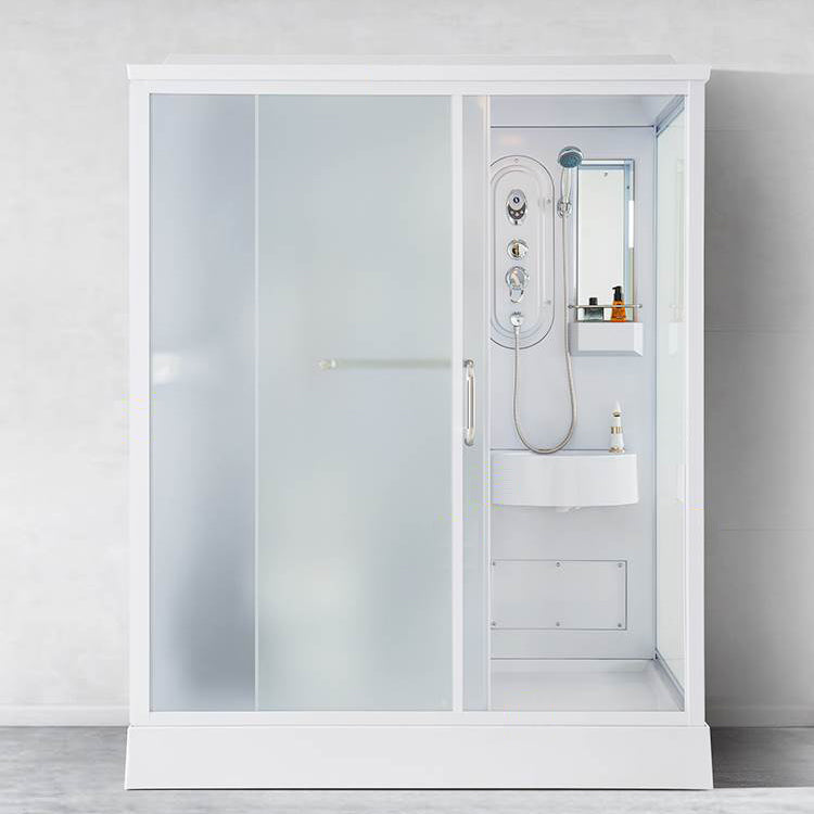 Framed Single Sliding Shower Kit Frosted Rectangle Shower Stall