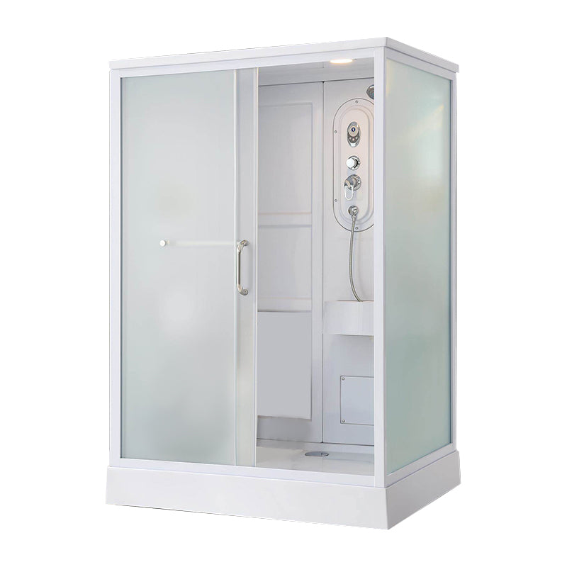 Framed Single Sliding Shower Kit Frosted Rectangle Shower Stall