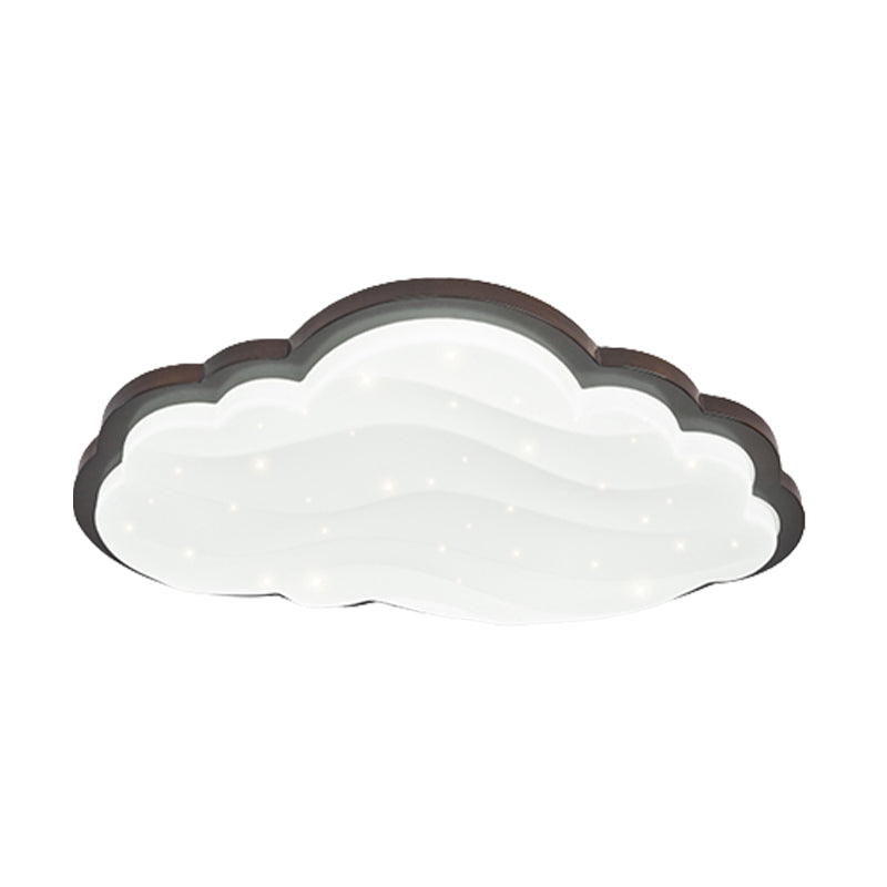 LED Modern Wood Flush Mount Cloud Shape Ceiling Light with Plastic Shade for Living Room