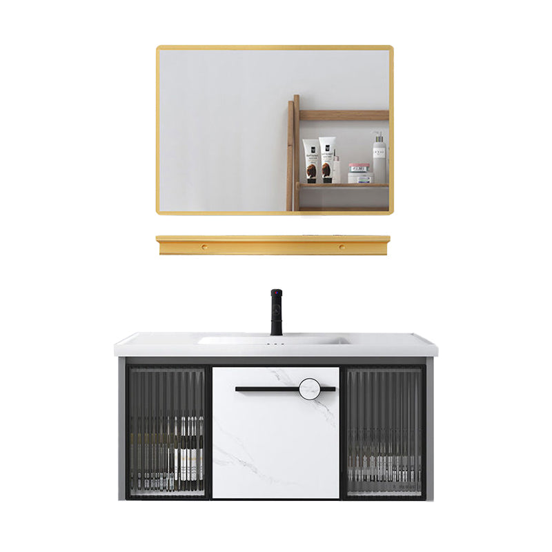 Modern Single Sink Bathroom Vanity White Glass Rectangular Wall Mount Bath Vanity