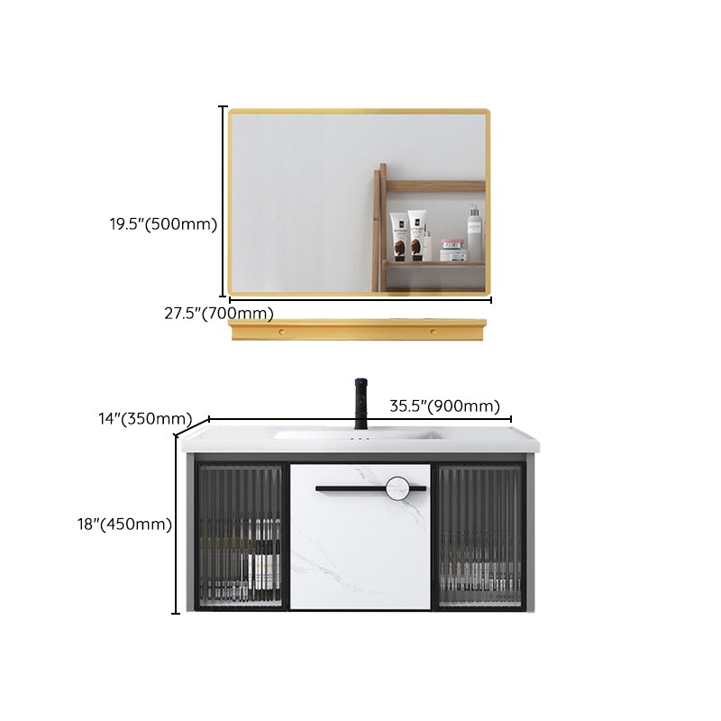 Modern Single Sink Bathroom Vanity White Glass Rectangular Wall Mount Bath Vanity