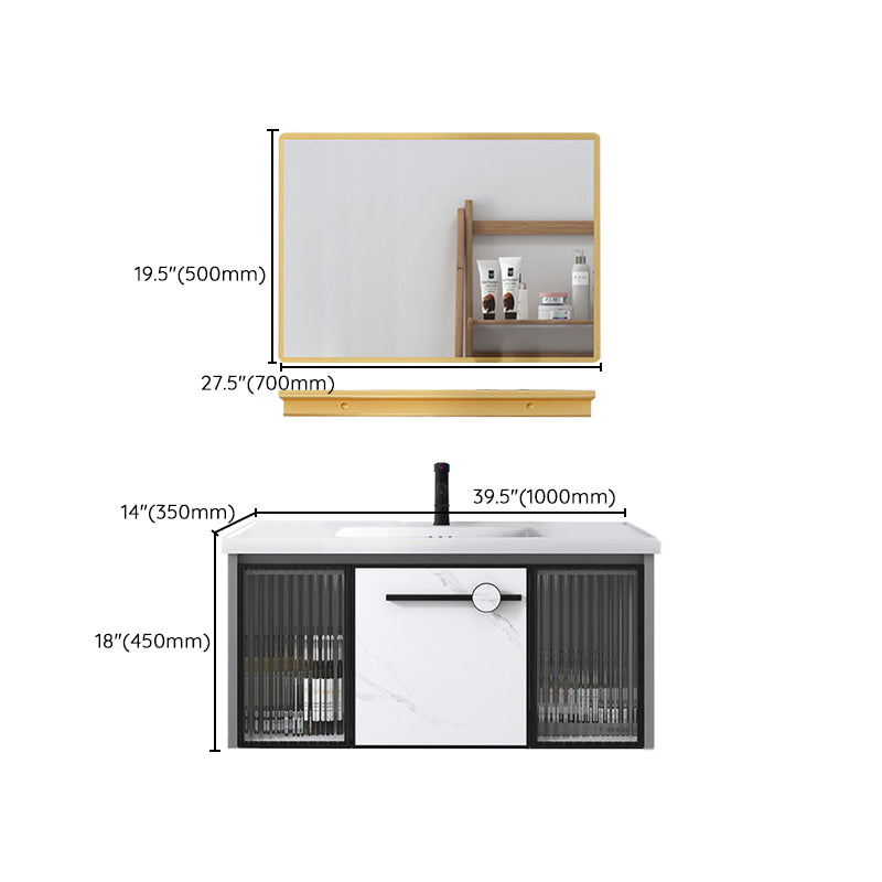 Modern Single Sink Bathroom Vanity White Glass Rectangular Wall Mount Bath Vanity