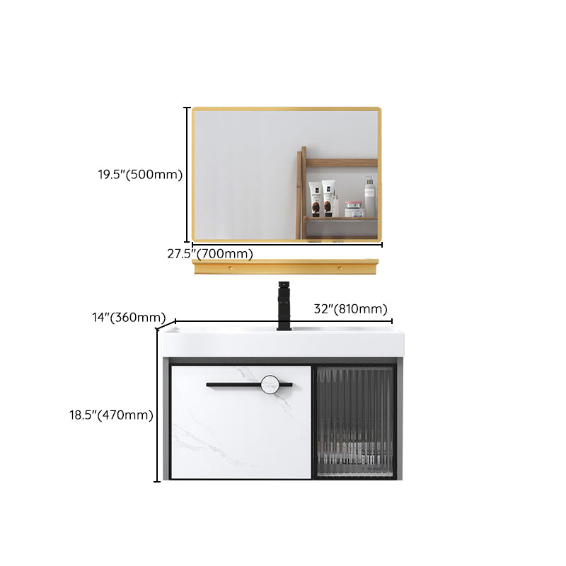 Modern Single Sink Bathroom Vanity White Glass Rectangular Wall Mount Bath Vanity