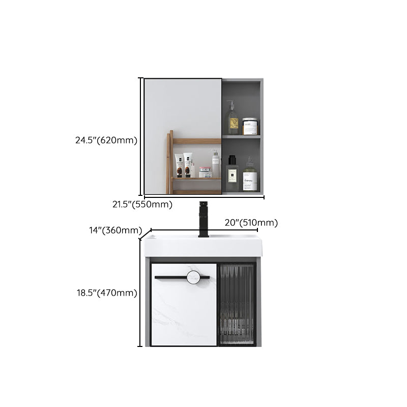 Modern Single Sink Bathroom Vanity White Glass Rectangular Wall Mount Bath Vanity