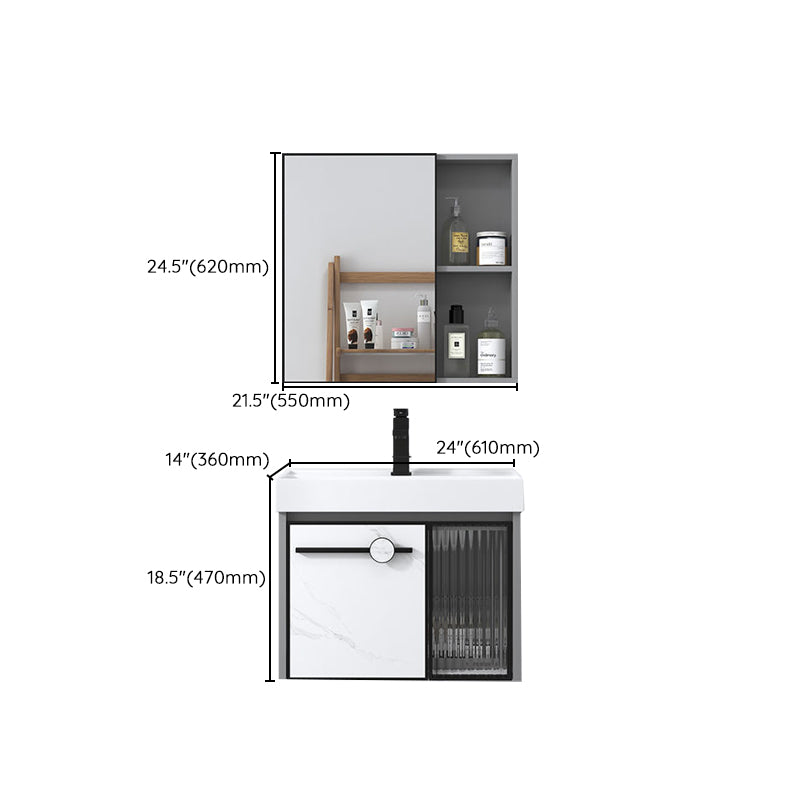 Modern Single Sink Bathroom Vanity White Glass Rectangular Wall Mount Bath Vanity