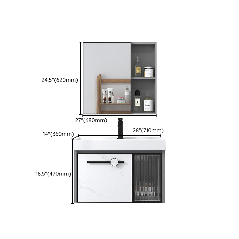 Modern Single Sink Bathroom Vanity White Glass Rectangular Wall Mount Bath Vanity