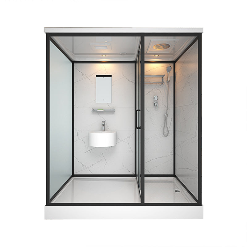 Base Included Framed Shower Stall with White Base and Fixed Panel