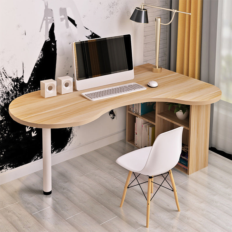 Modern Wooden Office Desk Free Form Task Desk with Shelves for Home