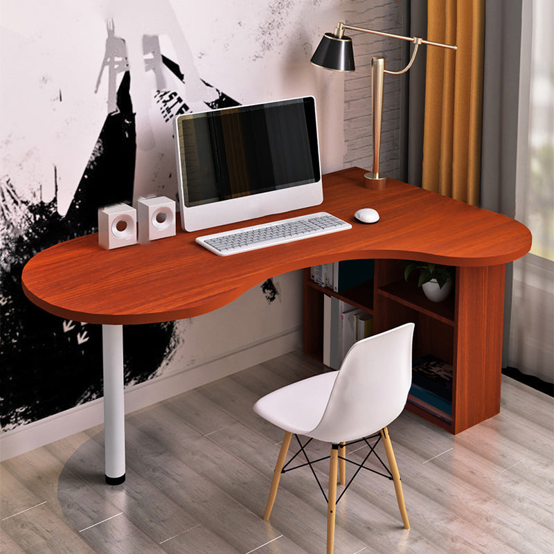 Modern Wooden Office Desk Free Form Task Desk with Shelves for Home