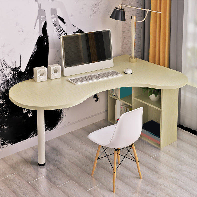 Modern Wooden Office Desk Free Form Task Desk with Shelves for Home