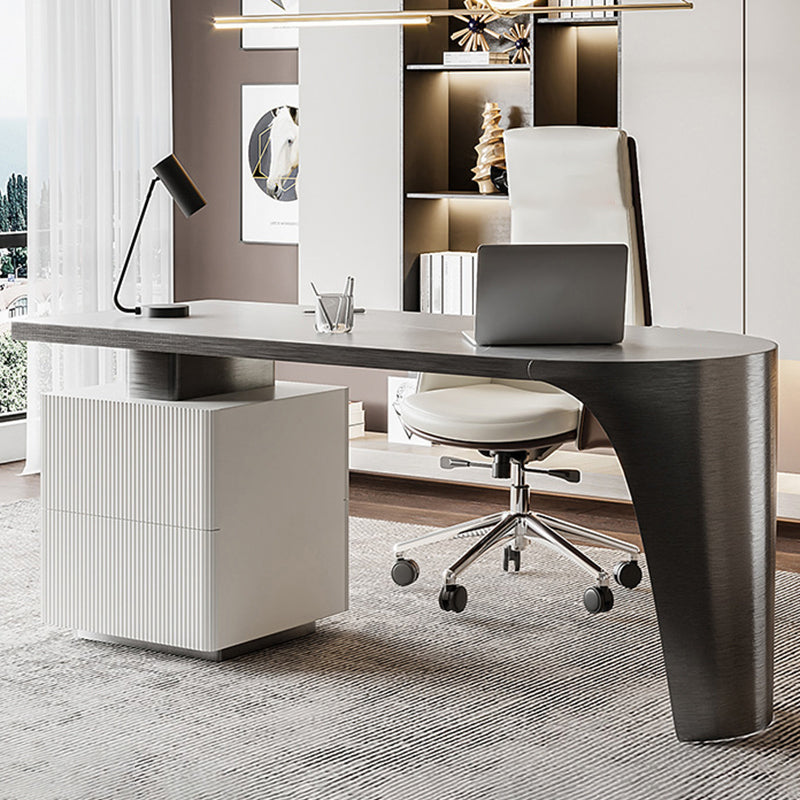 Modern Stone Top Office Desk Free Form Task Desk with 2 Drawers for Home