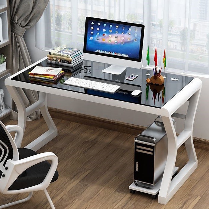 Toughened Glass Computer Desk Rectangular Shape Task Desk with 2-Legs for Home