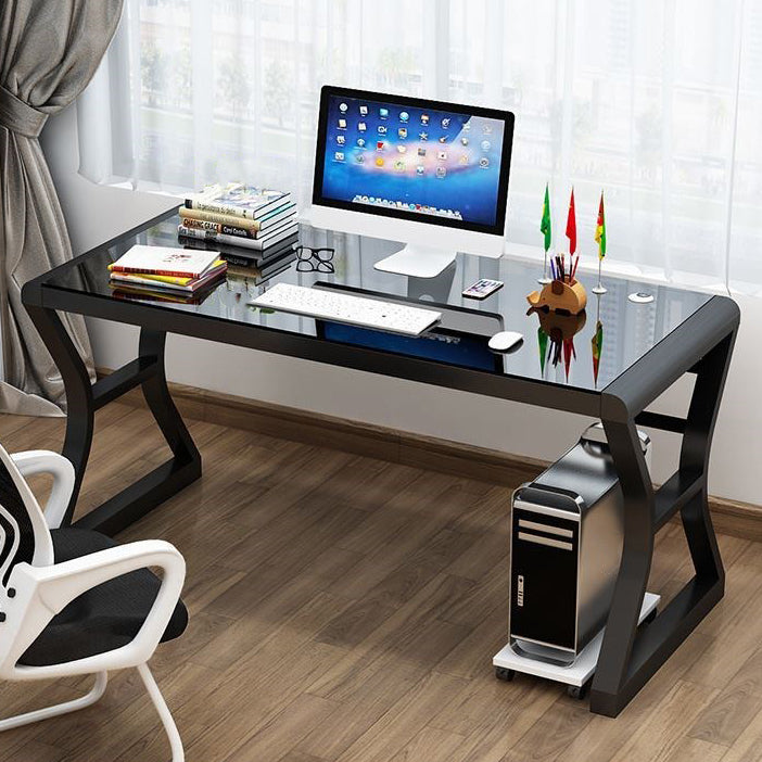 Toughened Glass Computer Desk Rectangular Shape Task Desk with 2-Legs for Home