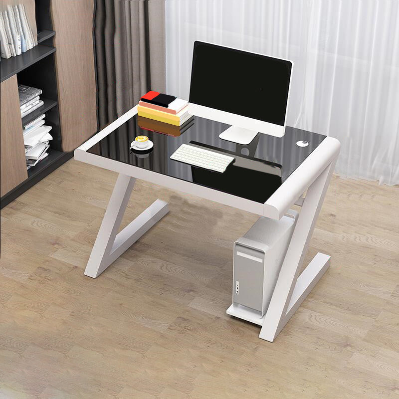 Modern Glass Top Gaming Desk 29.53-inch Tall Rectangular Computer Desk