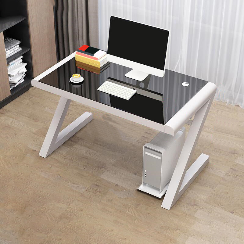 Modern Glass Top Gaming Desk 29.53-inch Tall Rectangular Computer Desk