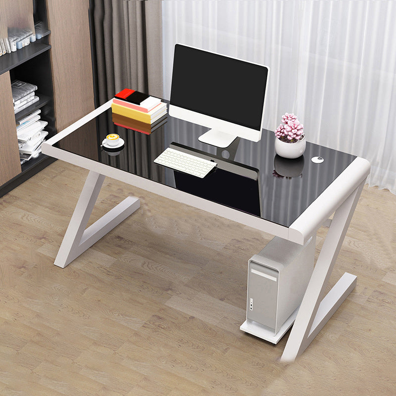 Modern Glass Top Gaming Desk 29.53-inch Tall Rectangular Computer Desk