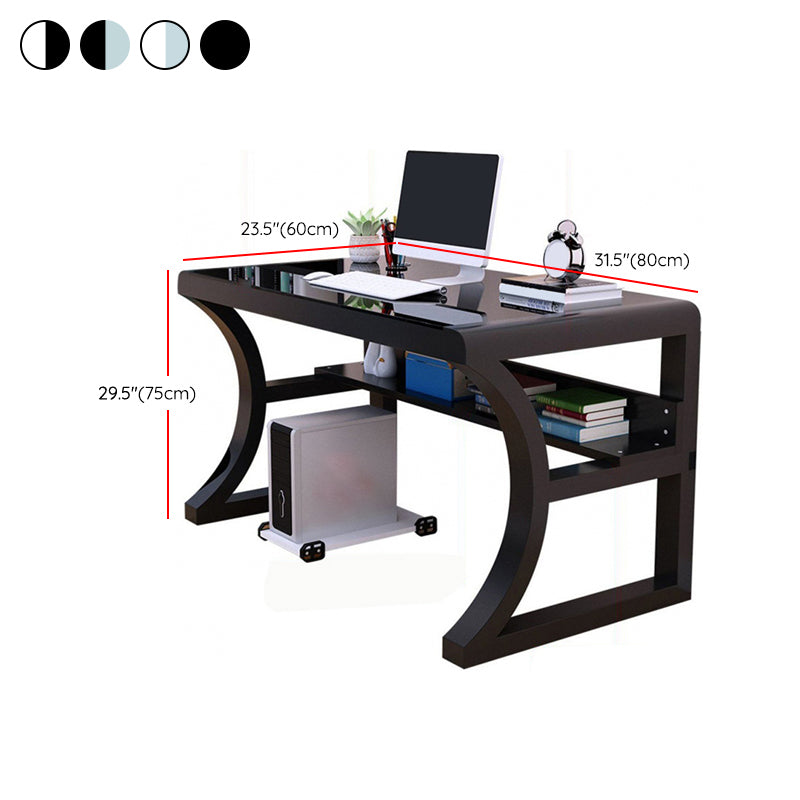 Modern Glass Top Writing Desk 29.53" Tall Rectangular Office Desk with Sled Base