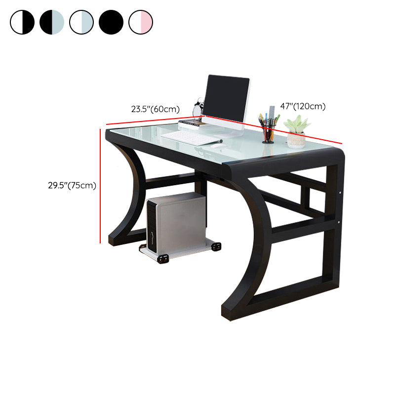 Modern Glass Top Writing Desk 29.53" Tall Rectangular Office Desk with Sled Base