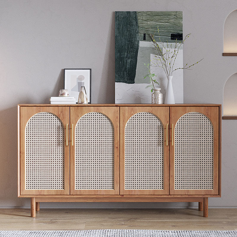 Contemporary Brown Wicker Doors Sideboard Solid Wood Buffet Table for Living Room