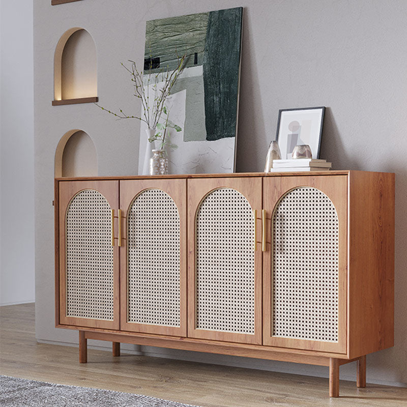 Contemporary Brown Wicker Doors Sideboard Solid Wood Buffet Table for Living Room